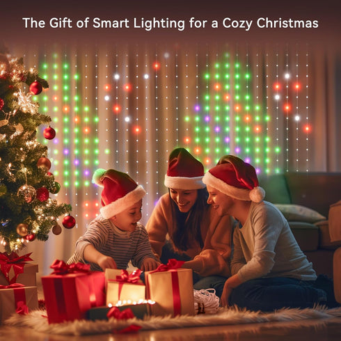 441 5.5x5.6FT AI Smart Curtain Lights, LEDs Indoor Color Changing Lights, Music Sync Dynamic DIY, for Valentine's Party