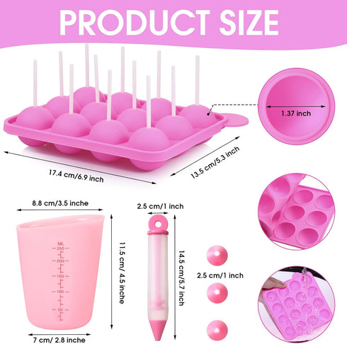 Cake Pop Maker Set, 12-Hole Silicone Cake Pop Mold with Lollipop Sticks, 15-Hole Acrylic Holder, Decorating Pen