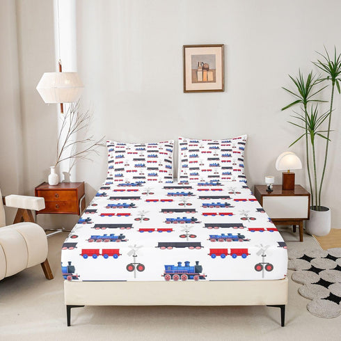 Sets Erosebridal Cartoon Train Bedding Red Blue Train Fitted Sheet for Boys Child,Kids Vehicles Bed Sheets Kids Car