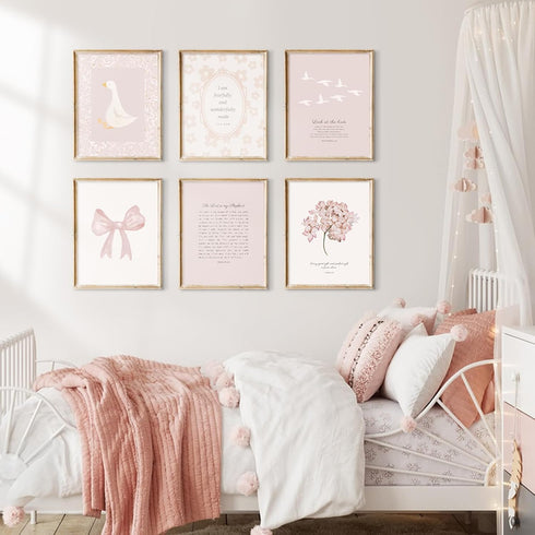 Lhoiplme 12x16x6 Inch Nursery Christian Wall Art Bible Verse Prints Pink Girl Nursery Room Canvas Wall Decor Coquette