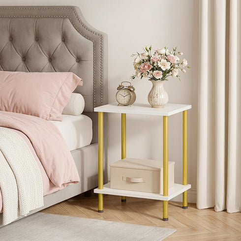 2-Layer DW09BZ01 HOOBRO End Table, Small Side Table, Nightstand with Storage Shelves, Sofa Table for Small Spaces