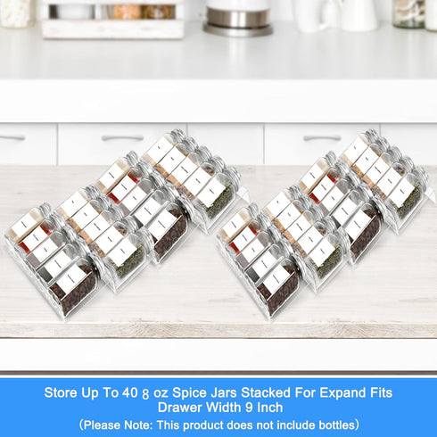 Acrylic Seasonings Spice Rack, 4 Tier, Expandable from 9" to 18", Organizer for Spices and Seasonings (Jars not