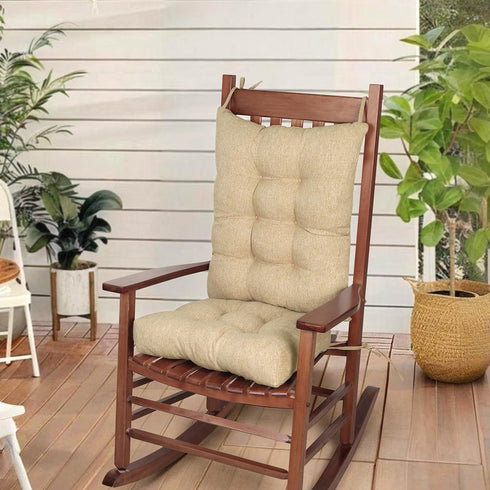 Vicatiful Ties,Set 2 Non-Slip Rocking Chair Cushion,Extra Large Linen Thick Chair Pads,Durable High Back Seat Cushions