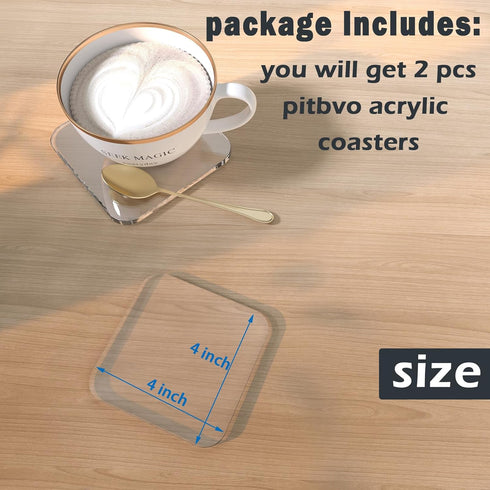 2 4'' 2 PCS Acrylic Coasters, Aesthetic Drink Coaster for Coffee Table, Clear Heat-Resistant Decorative Plates for Home