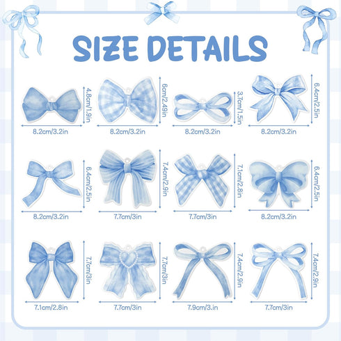 A1diee 12Pcs Set Blue Coquette Bow Air Freshener Hanging, Light Blue Aesthetic Diffuser Ornaments Refresh Air Fragrant