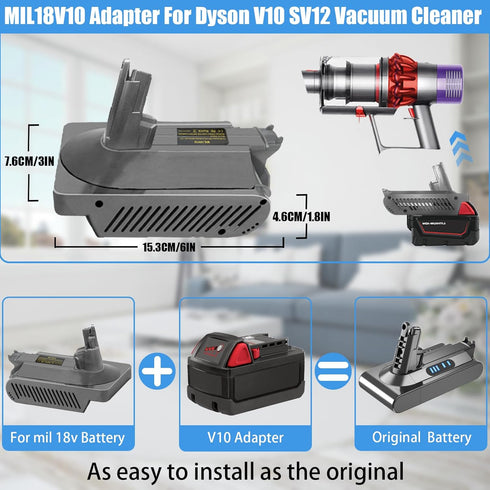 V10 Adapter for Dyson SV12, Compatible with Milwaukee 18V M18 Battery for Dyson V10 Vacuum Cleaners