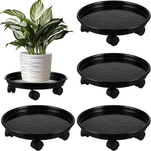 4 Packs Plant Caddy with Wheels 11.8" Plastic Rolling Plant Stands Heavy-duty