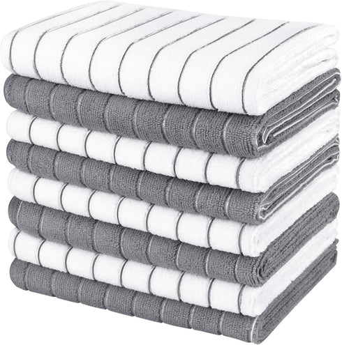 AIDEA Microfiber Kitchen Towels, 8 Pack, 18”x26”, Super Soft and Absorbent Dish Towels for Kitchen, Home (Grey/White)