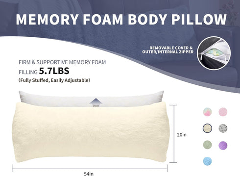 20x54 WSOFRLAC Bed Memory Foam Pillows with Removable Covers for Queen Bed Soft Nursing Couch Pillows with Long Pillow