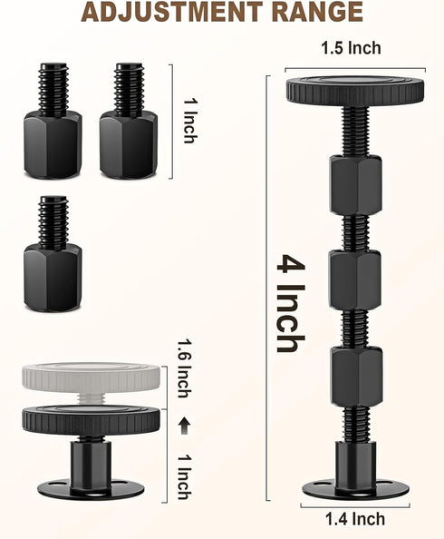 4PCS 1.18-4.13in Adjustable Threaded Bed Frame Anti-Shake Tool, Upgraded Headboard stoppers with Free Furniture Pads