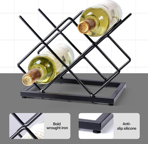 Countertop Wine Rack - 5 Bottle Freestanding Modern Gold Metal Small Wine Holder for Cabinet, Pantry