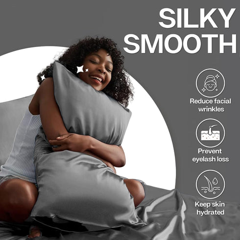 MR&HM Satin Body Pillow Cover | Soft Breathable Case with Envelope Closure | Cooling Long Pillowcase, Grey