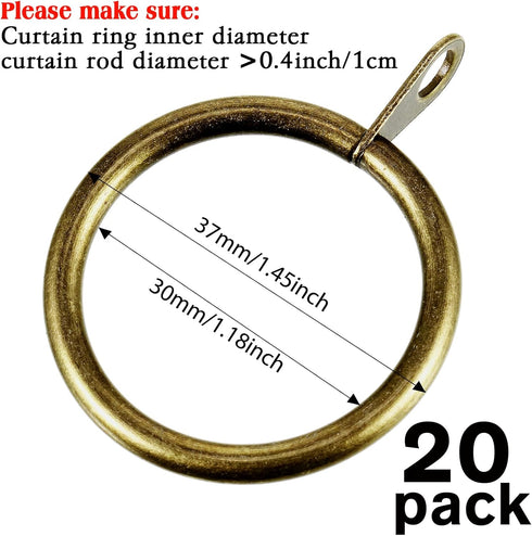 Shappy 20 Packs Metal Drapery Curtain Rings - Hanging Rings for Curtains and Rods, 30 mm Internal Diameter (Antique