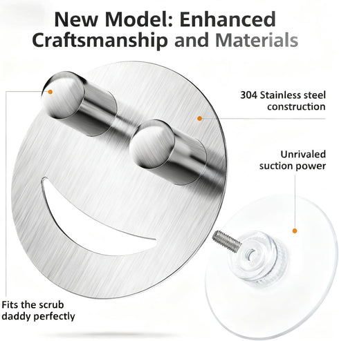 Yoshiky Stainless Steel Smiley Face Dish Sponge Holder, Silver Sink Caddy Organizer Storage with Suction Cup