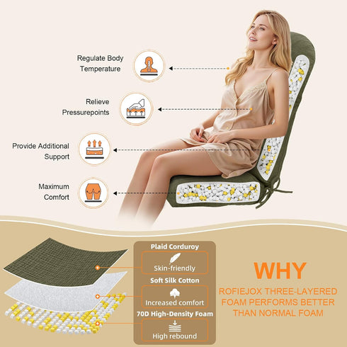 44x19x4 inch Rocking Chair Cushion - Plaid Corduroy Fabric, High-Density Sponge, Durable Comfort Non-Slip Bottom Tufted