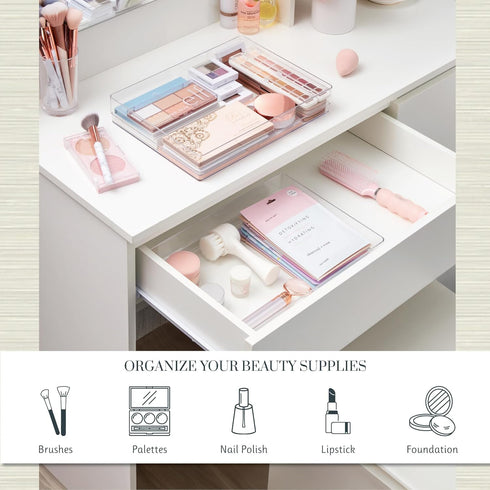 STORi SimpleSort 2-Piece Stackable Clear Drawer Organizer Set, 12" x 9" x 2" Rectangle Trays