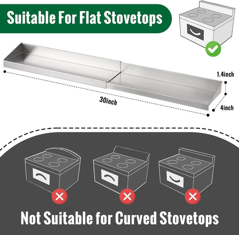 30" RECAPS Adjustable Length Stove Top Shelf - Stainless Steel Stove Shelf, Spice Rack Over Stove for Kitchen Stove