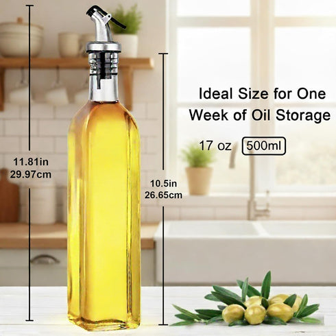 Bottle,4Pack 17 OZ 4 Pourer,2 1 8 (500ml) WERTIOO Olive Oil Dispenser Glass Oil Dispenser for Kitchen with Stainless