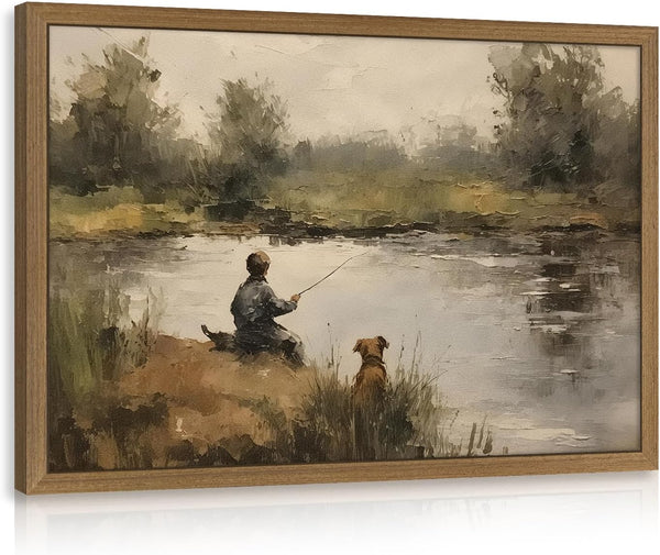 Clicyre Vintage Fishing Wall Art Canvas Print for Boys Room - Rustic Country