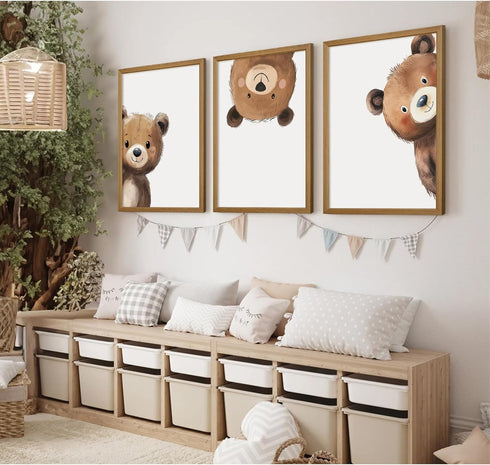 Lwoztra 12x16x3 Inch Bear Nursery Wall Art Decor Kids Canvas Poster Baby Boy Nursery Wall Decor Woodland Animal