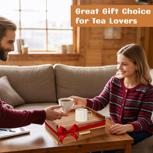 NANXITU Drawer,with12 Countertop Acacia Wood Tea Holder Organizer,Tea Box Organizer Storage Box,Tea Caddy for Tea Bags