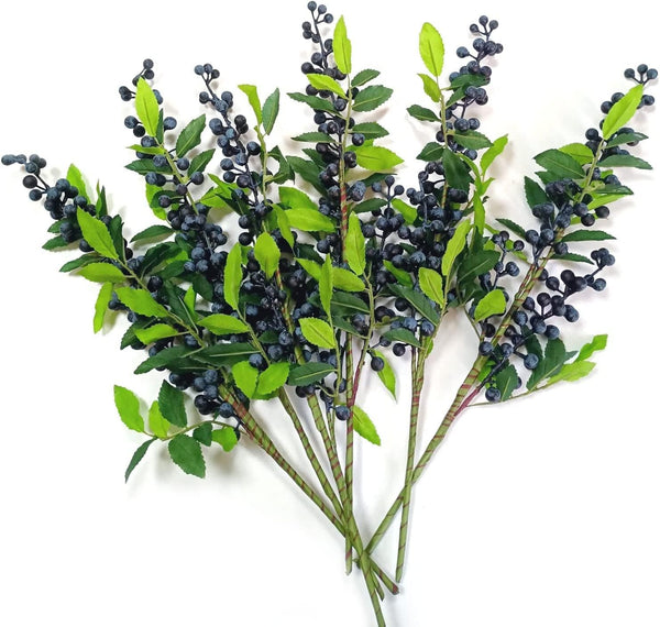 OrgMemory Artificial Berry, (6 pcs, 17" Each) Fake Burgundy Berry, Artificial Berries Stems