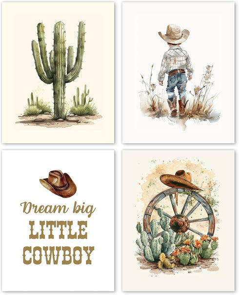 Hxlac Western Cowboy Nursery Wall Art Prints Set of 4 UNFRAMED -