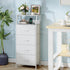 4 Closet Somdot White Nightstand with Charging Station and LED Light for Bedroom, Tall Drawers Dresser with Fabric Bins
