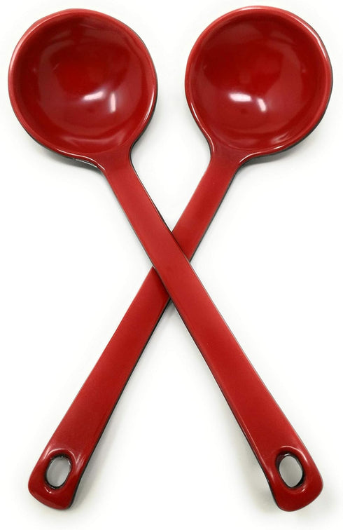 TJ Global Red and Black Melamine Long Handle Spoons - 8.25 Inches for Ramen, Soup, Hot Pot Eating (2 Spoons)