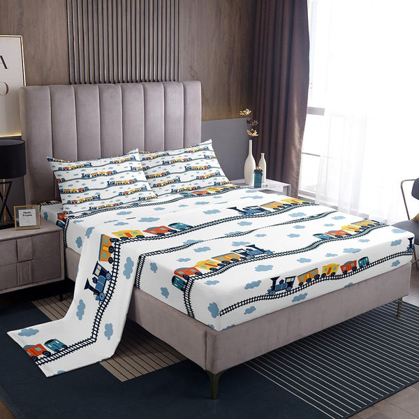 Erosebridal Kids Train Bed Sheets for Boys Girls Cartoon Car Twin Size