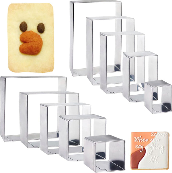 10PCS Stainless Steel Rectangle Cookie Cutter Set - Square Cookie Mold for Fondant Cake and Biscuit (1 Inch Depth)