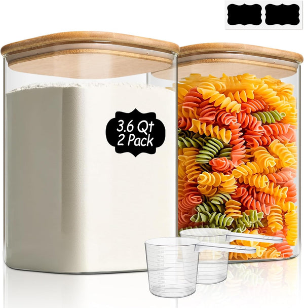 ComSaf 3.6 Qt Glass Food Storage Containers Set of 2, Large Storage