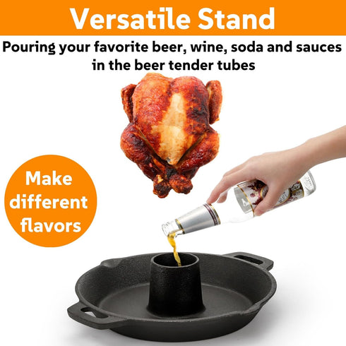 Cast Iron Chicken Roaster, Beer Can Chicken Holder Turkey Fryer with Roasting Pan, Poultry Roaster Stand Barbecue