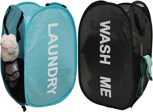 2Pack Mesh Pop Up Laundry Hamper, Foldable Laundry Basket with Side Pocket for Nursery, Laundry Room & Travel