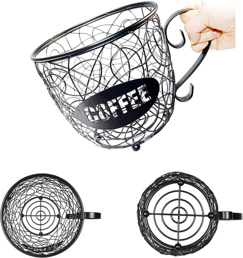 Large Capacity Coffee Pod Holder, Multiuse K Cup Organizer, Espresso Capsule Storage Wire Basket for Coffee Bar