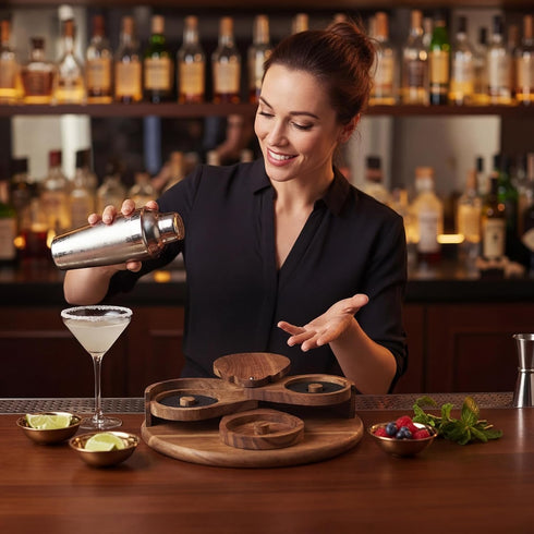 3 Rimmer Set Rimming Rimmer Mifoci Acacia Tier Margarita Salt Magnetic Station with Lid and Sponges Bar Glass Home Bar