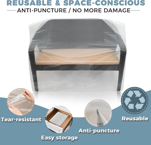 Storage Standard 2-Pack 58" 28" 52.5" Patio Loveseat Bench Cover - Reusable & Heavy-Duty Clear Plastic Outdoor Patio