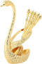 6pcs Coffee Spoon Set, Stainless Steel Mini Dessert Teaspoons with Swan Base Holder, Gold