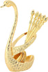 6pcs Coffee Spoon Set, Stainless Steel Mini Dessert Teaspoons with Swan Base Holder, Gold