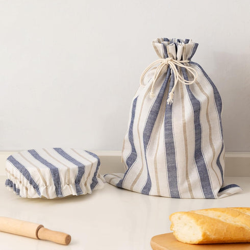 Bread Bags for Homemade Sourdough, Reusable Linen Storage Bag with Bowl Cover, Plastic Lined, Bread Proofing Cover
