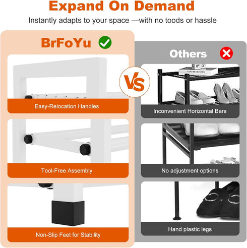 Closet 18.5"-33" 12 3-Tier Expandable Shoe Rack for Adjustable Metal Shoe Rack for Entryway Free Standing Shoe