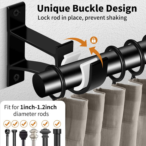 KOLAKO 4 Pack Heavy Duty Curtain Rod Bracket, Decorative Rod Holders for 1 Inch Drapes Rod, Black