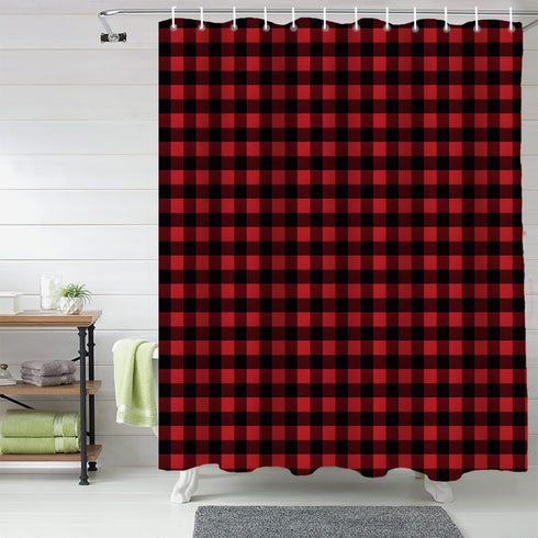 Vandarllin Extra Long Shower Curtain, 72x84 Inches, Washable Water Repellent Rustic Red Black Buffalo Check Plaid
