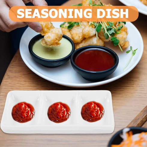 BESTonZON 3 Compartment Ceramic Dipping Bowls, 6 inch Rectangular Divided Plate for Sushi, Candy, Tomato Sauce