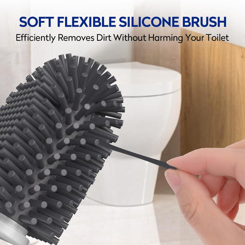 Aokala Set Dark Gray Toilet Bowl Cleaner - Silicone Toilet Brush and Holder for Deep Cleaning