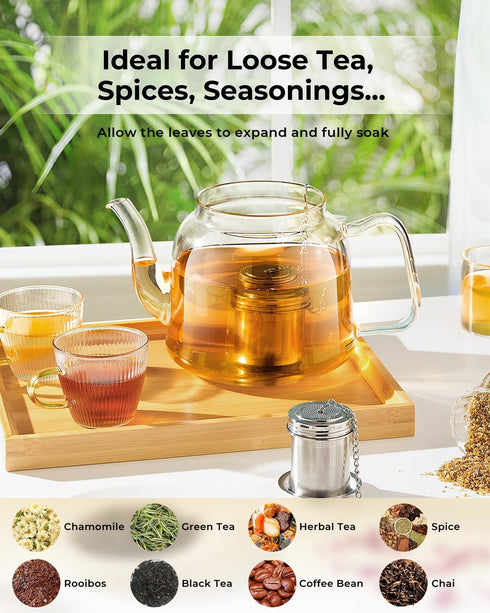 House Again Tea Infuser, Extra Fine Mesh Strainer for Loose Tea, Stainless Steel with Chain Hook