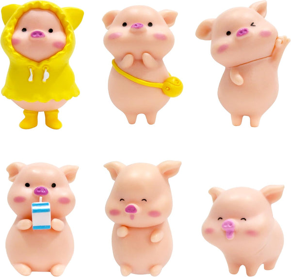Set of 6 Pink Pig Refrigerator Magnets, 3D Round Face Party Pack for Silver Fridge, Office Dry Erase Board, Stainless