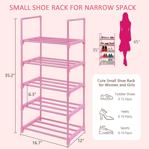 5-Tier Closet LNYZQUS Small Kids Shoe Rack Organizer, Pink Toddler Shoe Shelf Shoe Stand for Narrow Space,Mini Shoe