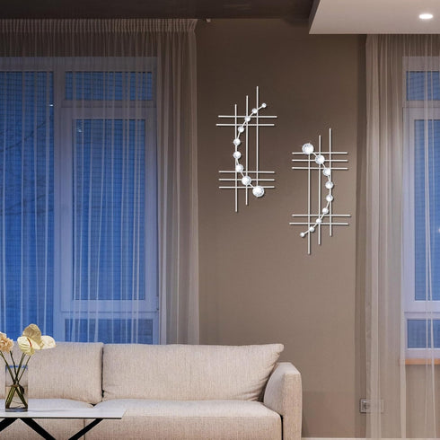 ZEXUIRU 2 Set Bling Metal Wall Art, Jeweled Crystal Hang Wall Decor, Rhinestone Diamond Iron Abstract Sculpture
