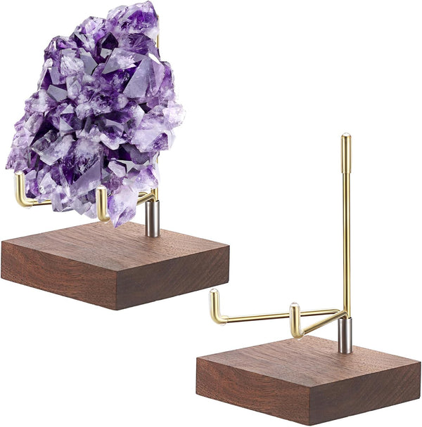 Hipiwe 2Pcs Wooden Base Display Stand, Adjustable Metal Arms for Decorative Plates, Display Easel Holder